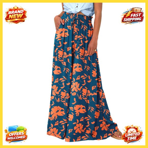 High Waist Wide Leg Palazzo Pants Casual Lounge Beach Vacation Flowy